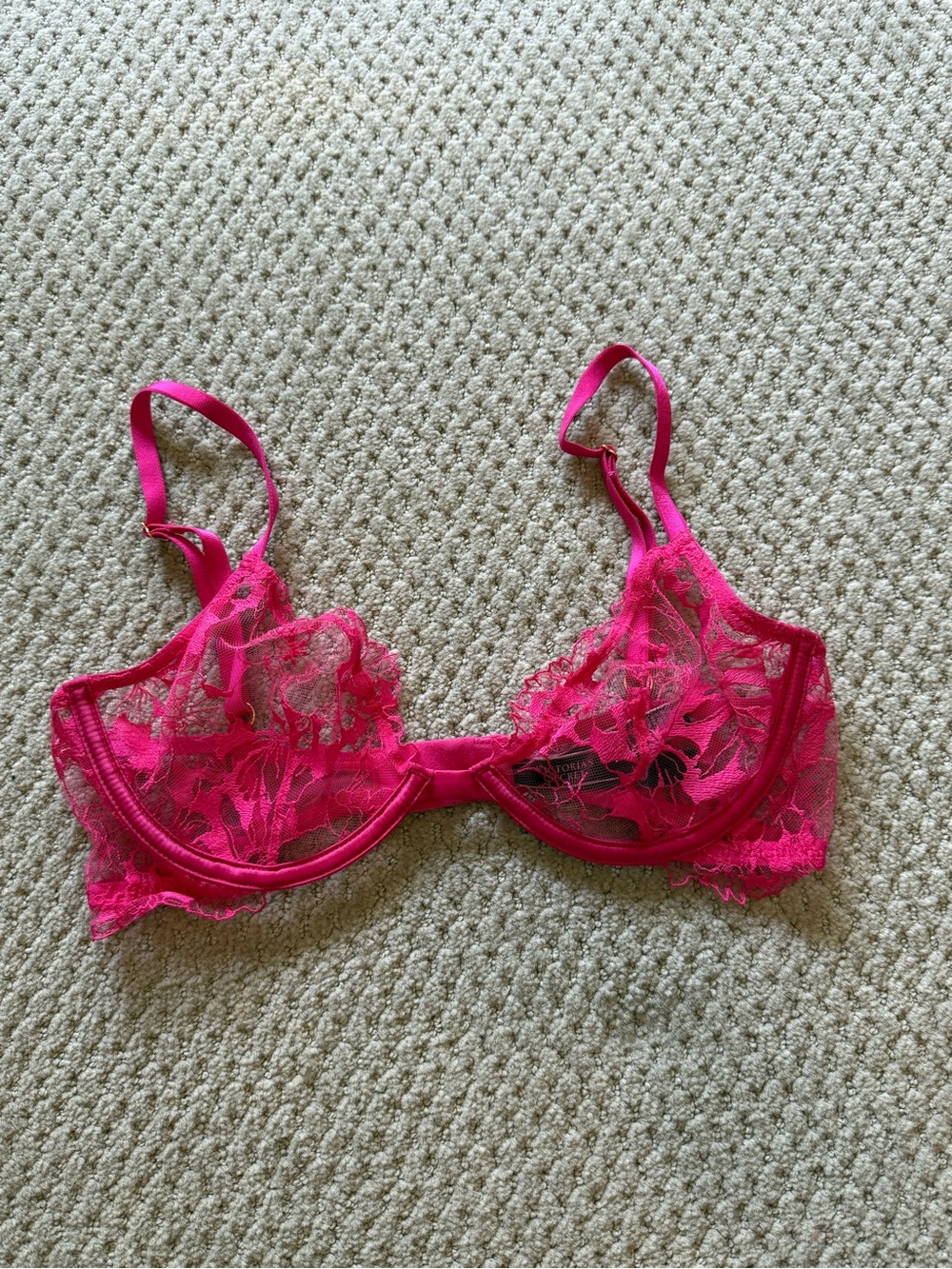 Victoria's Secret Fuchsia Floral Lace Low Cut Demi Underwire Bra - 34C